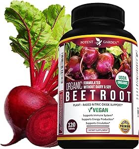 Potent Garden Organic Beet Root 1350 mg with Black Pepper – 120 Vegan Tablets