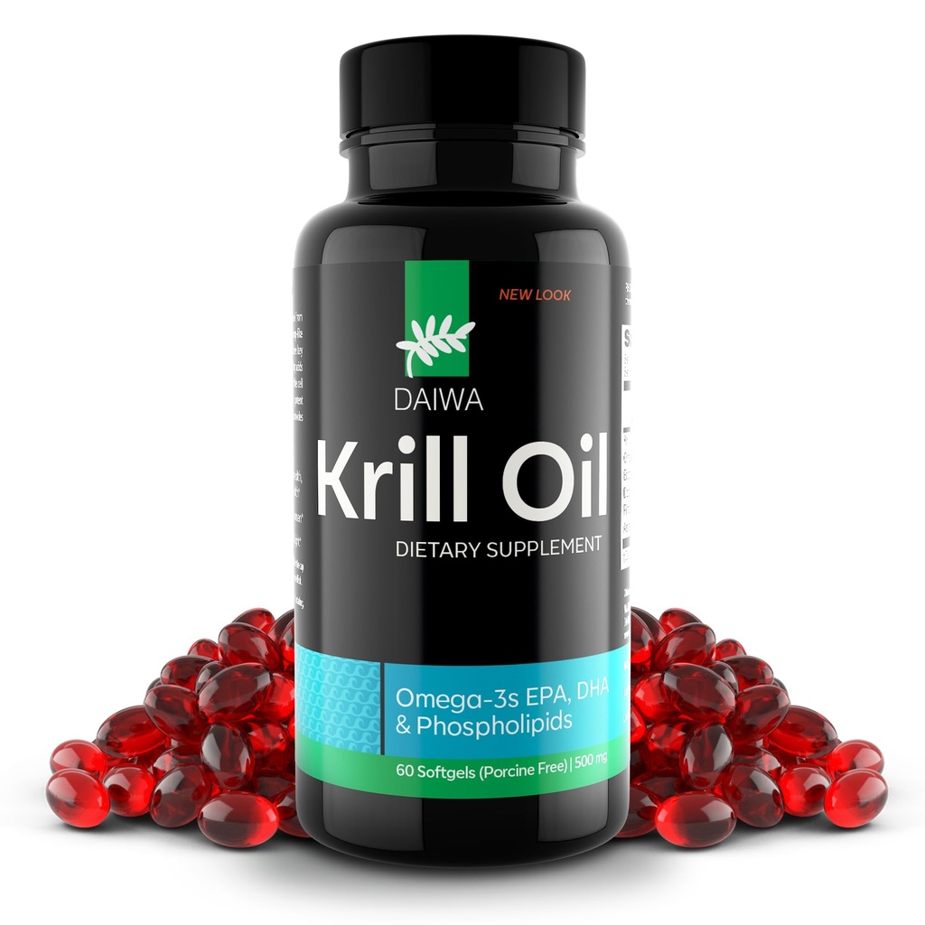 ダイワクリルオイル1000mg Softgels - EPA DHAオメガ3アスタキサンチンとアークティックキルルオイルサプリメント - ジョイント、脳サポート、心臓の健康のための自然なソリューション - 60/ct
