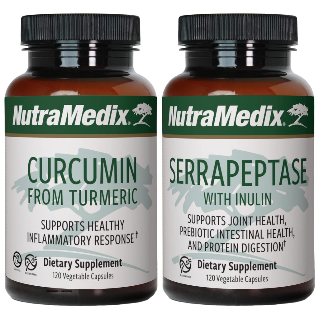 NutraMedixの共同サポート バンドル - 共同サポートのためのTurmericおよびSerrapeptaseの酵素サポート カプセルからのCurcuminを含み、健康な炎症反応サポート - 2-部分の補足セット