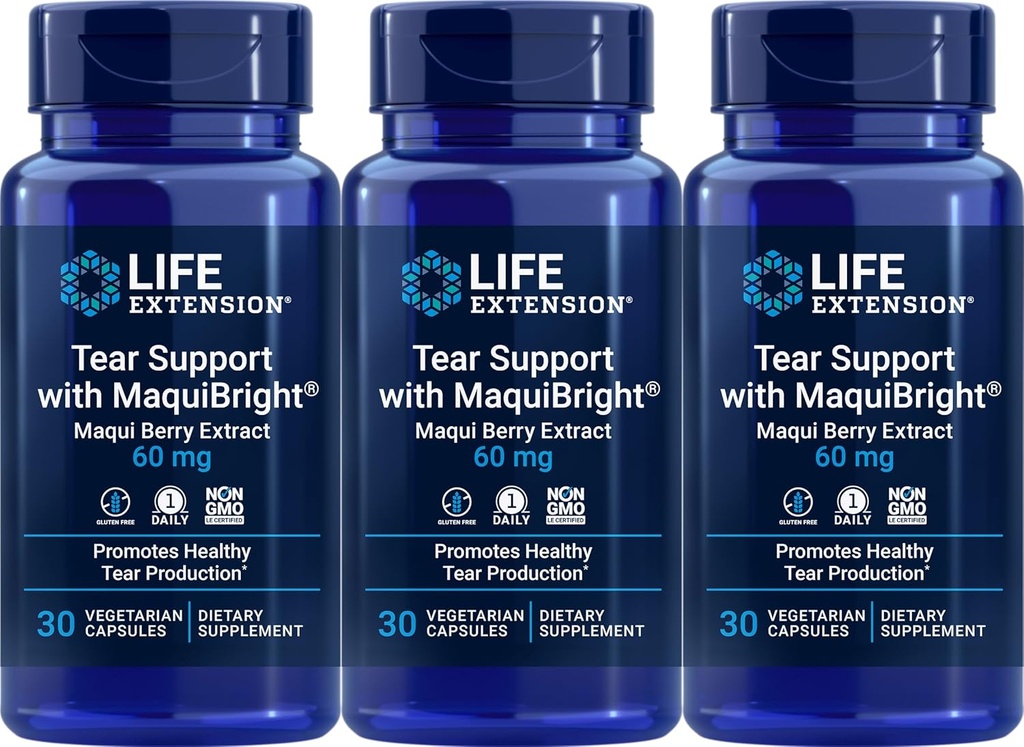 Life Extension Tear Support with MaquiBright 60 mg, 30 Vegetarian Capsules (Pack of 3)