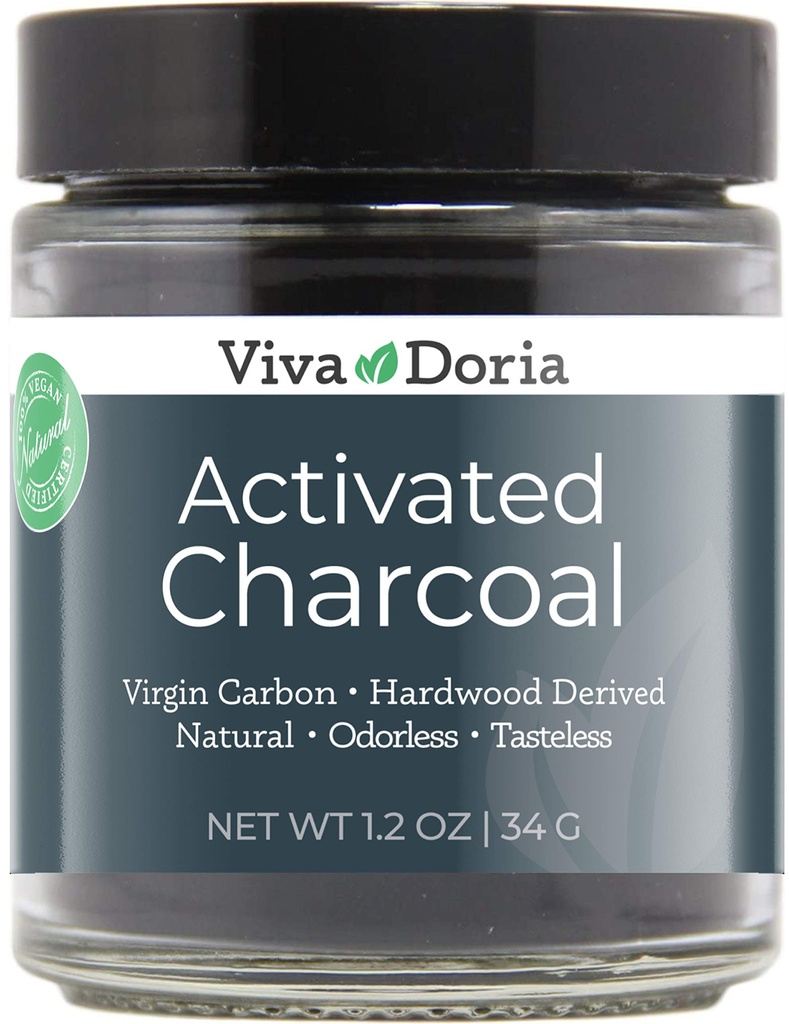 Viva Doriaによって活動化させる木炭粉、堅材は、食品等級、1.2 Ozのガラス瓶を運転しました
