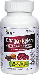 Sayan Siberian Chaga と有機 Reishi のきのこのエキスの補足 – 90 カプセル/440 mg 各 - ワイルド収穫、免疫系サポートのための抗酸化ブレンド + 天然エネルギーブースト、非GMO、グルテンフリー