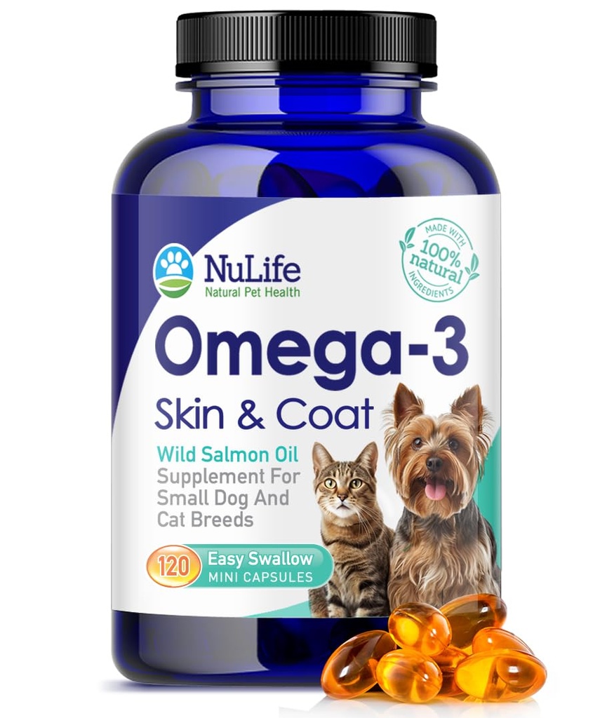 小さな犬と猫のためのオメガ3魚油 - ペットフィッシュオイルサプリメントDHA&EPA脂肪酸は、健康な肌とコート - シェディングを改善し、乾燥、かゆみ肌 - 500mg - 120カプセル