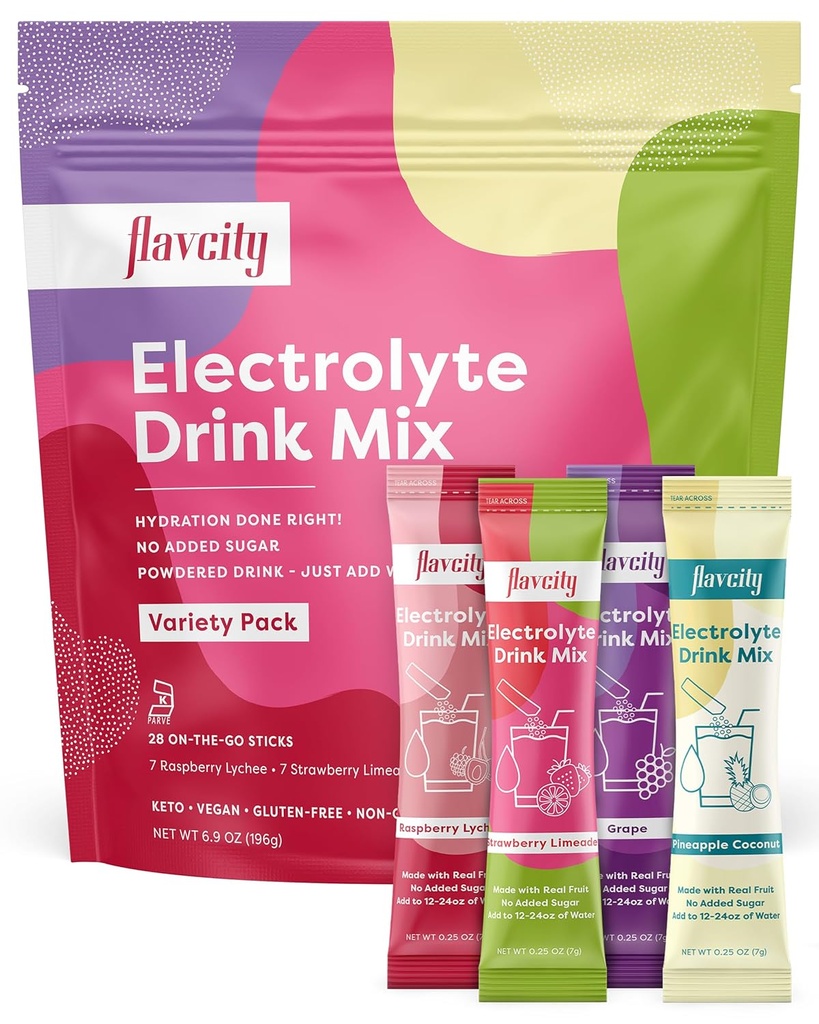 FlavCity電解液ドリンクミックス、バラエティパック、28オンザゴースティックパック - ヘルシー電解液パウダーパック - ケトパウダードリンク(無添加砂糖、グルテンフリー)