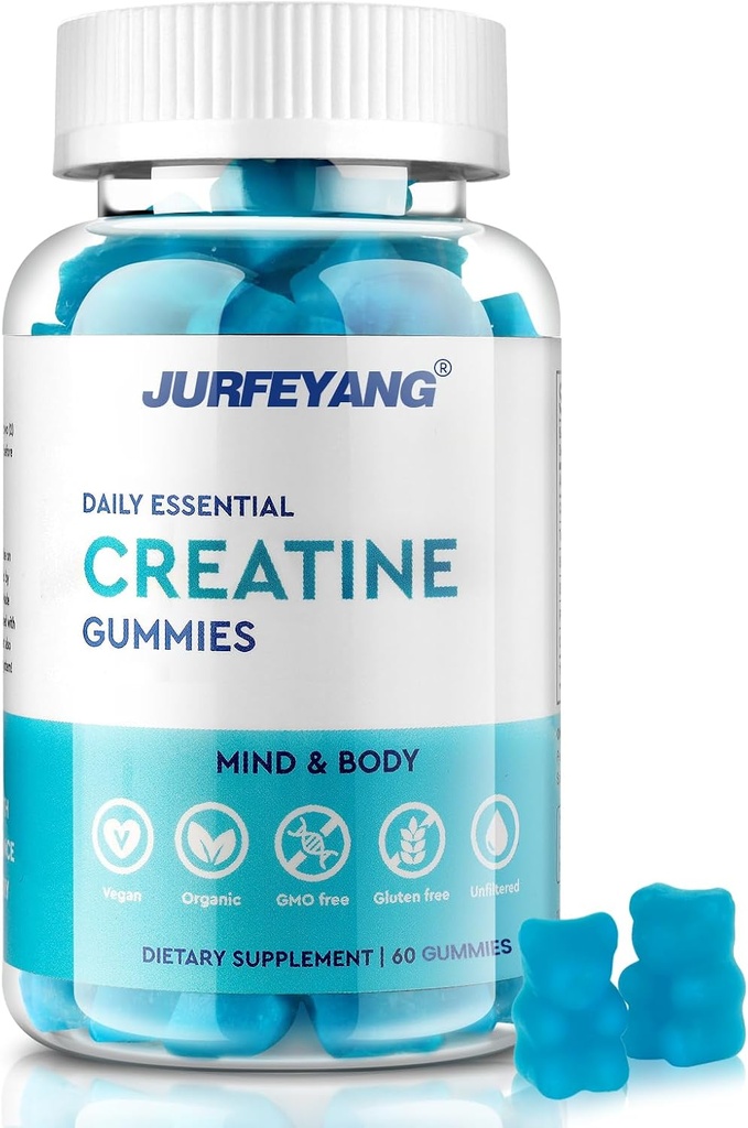 NutraBits クレアチン モノハイド ガミー, 5g クレアチン モノハイド サービングあたり - 砂糖や人工色なし, ビーガン & ハラール - ブルーベリー 味 - 60 グミ