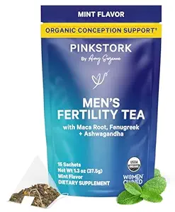 Blue Stork Men's Fertility Tea: Organic Fertility Supplements for Men, Green Tea, Maca Root, and Ginkgo Biloba for Male Reproductive Health, Mint, 15 Sachets