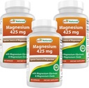 ベストナチュラルマグネシウム425mg 180ベジギーカプセル - 高吸収マグネシウムグリシナート&マグネシウム酸化物キレート、非GMO、グルテンフリー筋肉リラックス(180カウント)