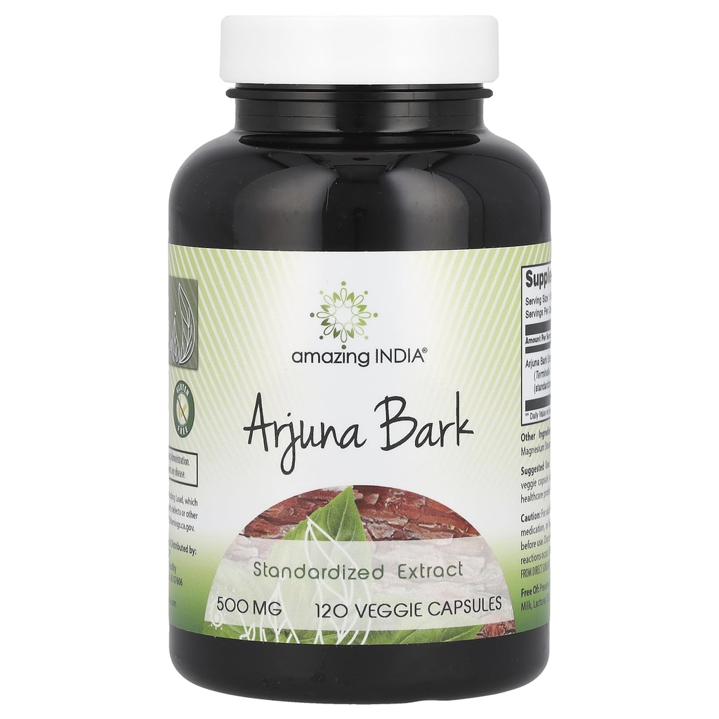 アメイジングインド アルジュナ バルク エキス サプリメント | 500 Mg | 120 Veggie Capsule | Non-GMO | グルテンフリー | アメリカ製