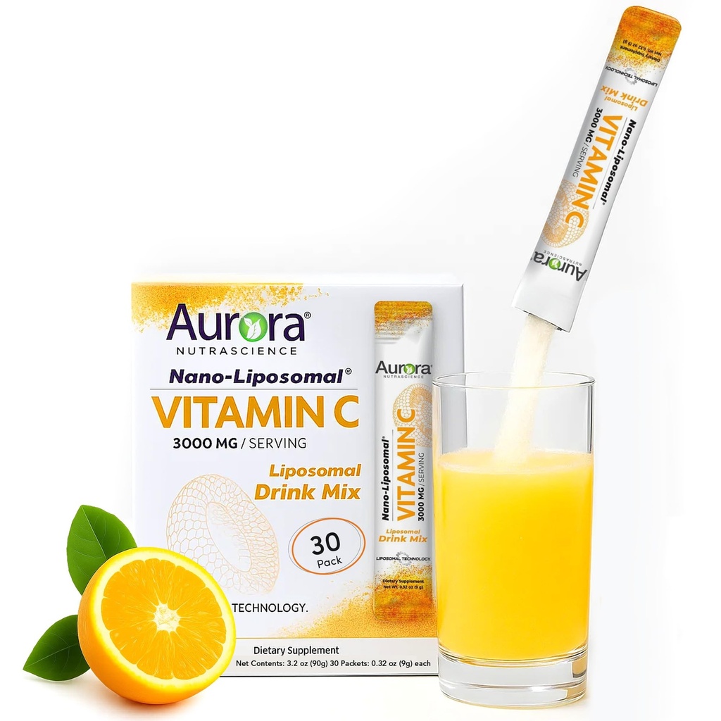 Aurora Nutrascience Nano-Pack Liposomal ビタミン C パウダー ドリンク ミックス、免疫 サポート、30 シングル サーブ パケット、オレンジ