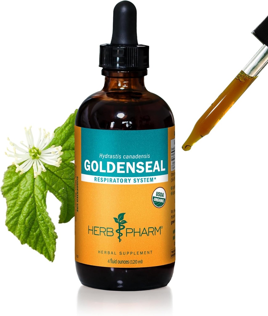 Herb Pharm Certified Organic Goldenseal Liquid Extract for Respiratory System Support - 4 Ounce