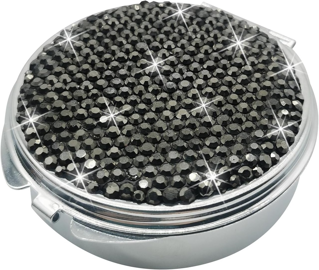 ビタミン/魚油/サプリメントの旅行薬のキット(コンパートメントブラック)のためのBling Pill Case for Purseの薬のビタミンの容器のホールダーのポケットの丸薬のオルガナイザー