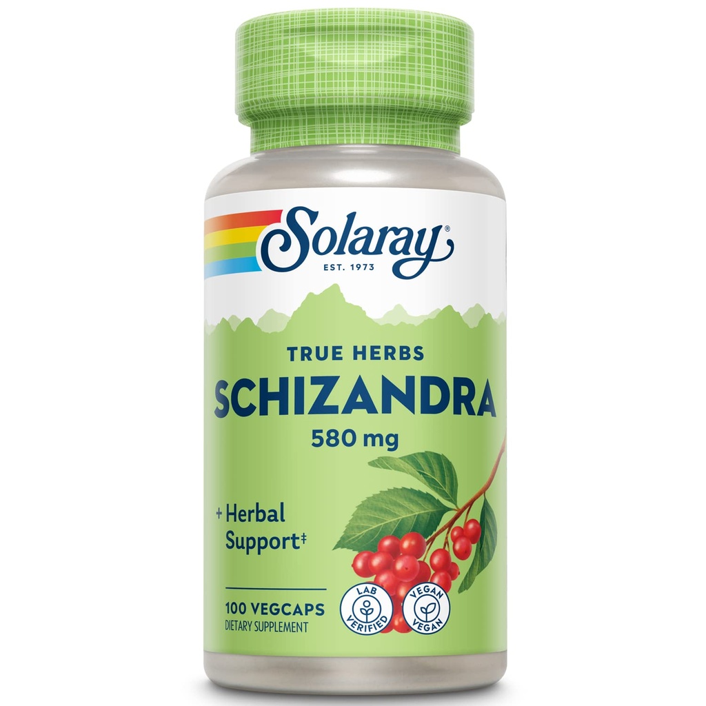 SOLARAY Schizandra 580 mg - ボディヘルスとウェルネスサポートのためのシサンドラサプリメント - Schisandra Berry - Non-GMOプロジェクト検証、ビーガン、ラボ検証、60日間保証、100サービング