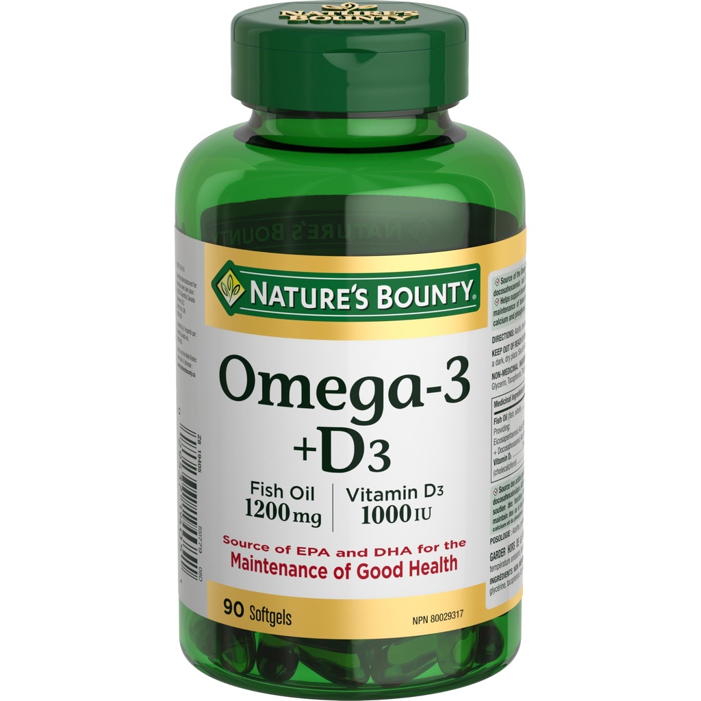 Nature's Bounty Omega-3 + D3の魚油1200mg/ビタミンD3 1000IU 90のsoftgels