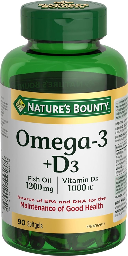 Nature's Bounty Omega-3 + D3の魚油1200mg/ビタミンD3 1000IU 90のsoftgels