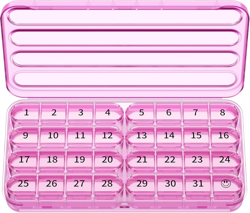 Zoksi 毎月の丸薬オーガナイザー 1 日、30 日ピル ボックスオーガナイザー、旅行のための 1 か月の丸薬ケース、ビタミン、サプリメント、薬(紫)のための 31 日毎日のメディン容器