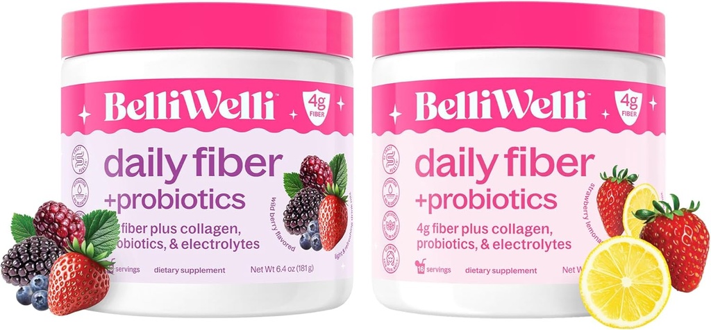 Belli Welliの毎日の繊維の補足はコラージュ、プロバイオティクス及びElectrolytesと束ねます–いちごLemonade及び野生の果実味–サポート消化、ガットのバランス、及びDebloating– 32のサービング