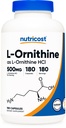 Nutricost L-Ornithine 500mg、180カプセル - 非GMOおよびグルテンフリー