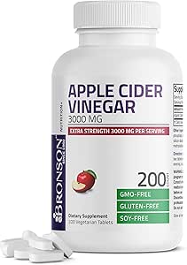 Bronson Apple Cider Vinegar 3000 MG/サービングの余分強さ-非GMO、200のベジタリアンのタブレット