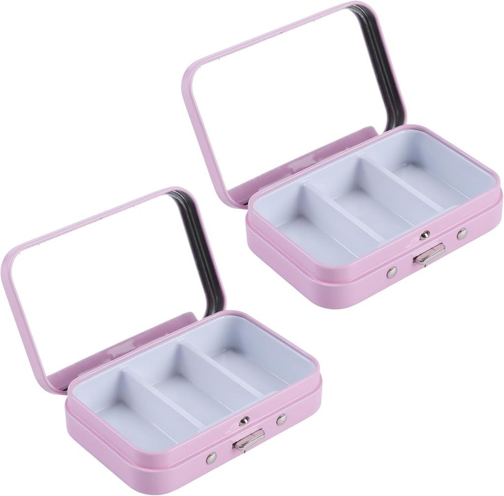 2Pcs 3はミラー、携帯用金属の薬の丸薬のPillのオルガナイザーのポケット、財布、旅行(ピンク)のための小さいPill箱のビタミンの丸薬のホールダーが付いているPill箱を構成します