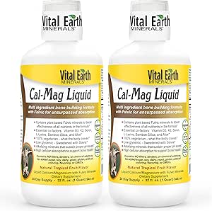 Vital Earth Minerals Cal-Mag Liquid - ビタミンD3、K2、Boron、およびFulvic酸のCalciumマグネシウムサプリメントは、より高速吸収、32 Oz Ea + 1 Ozカップ