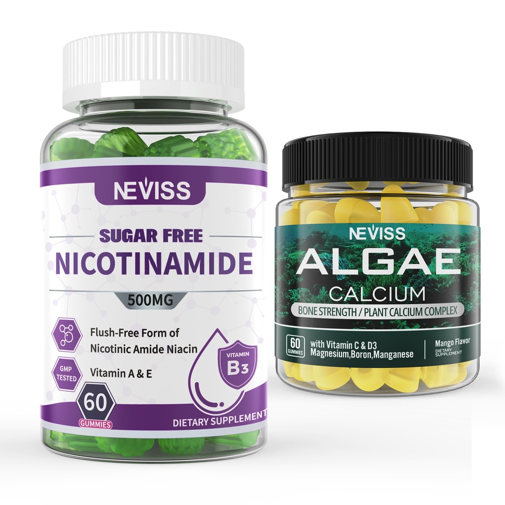 NEVISS ニコチンアミド 500mg ガミー + 海洋藻カルシウム ガミー バンドル