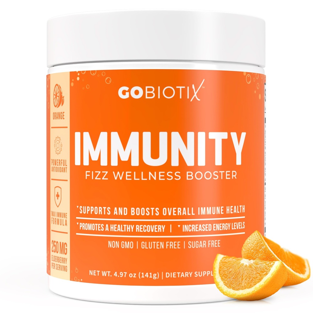 GOBIOTIXビタミンC - 免疫防御サポートサプリメント - 免疫パウダーウェルネスブースター - ビーガンスーパーフード - エルダーベリー、ターメリック、B12ビタミンサプリメント、非GMOと砂糖無料(オレンジ)