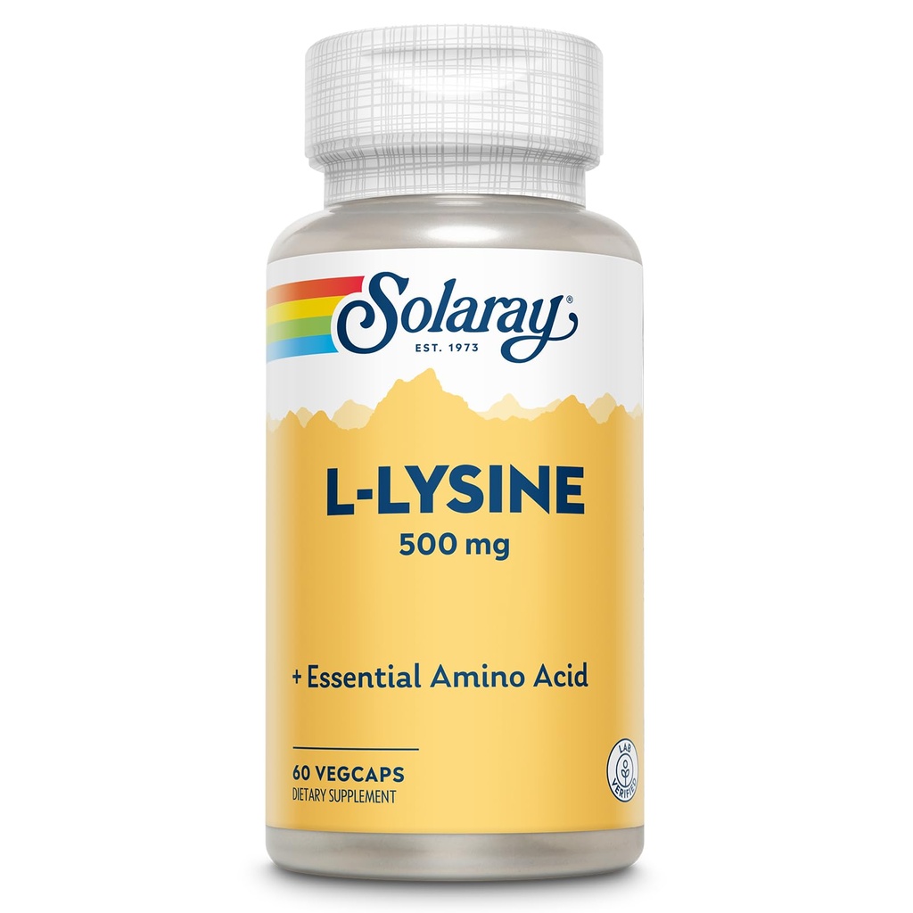 SOLARAY Lリジン500mgカプセル - フリーフォームエッセンシャルアミノ酸サプリメント - L-Lysineアミノ酸と強力なウェルネスサポート - ラボ検証、60日保証、60の給餌、60ベジキャップ