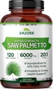 Zazzeeの余分強さはPalmetto 20:1のエキス、6000のmgの強さ、40%の脂肪酸、120のビーガン カプセル、4か月の供給、集中し、標準化された20Xのエキス、非GMO、米国でなされるオールナチュラル