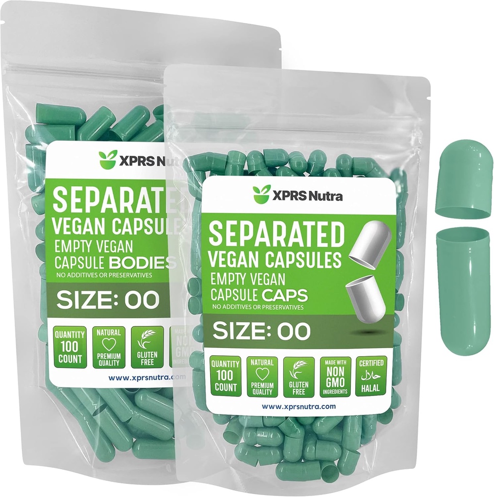 XPRS Nutraビーガンサイズ00分別カプセル - 100カウントプレミアム空のカプセルは、バッグで分離 - 00ピルはDIYサプリメント充填(セージグリーン)のために空