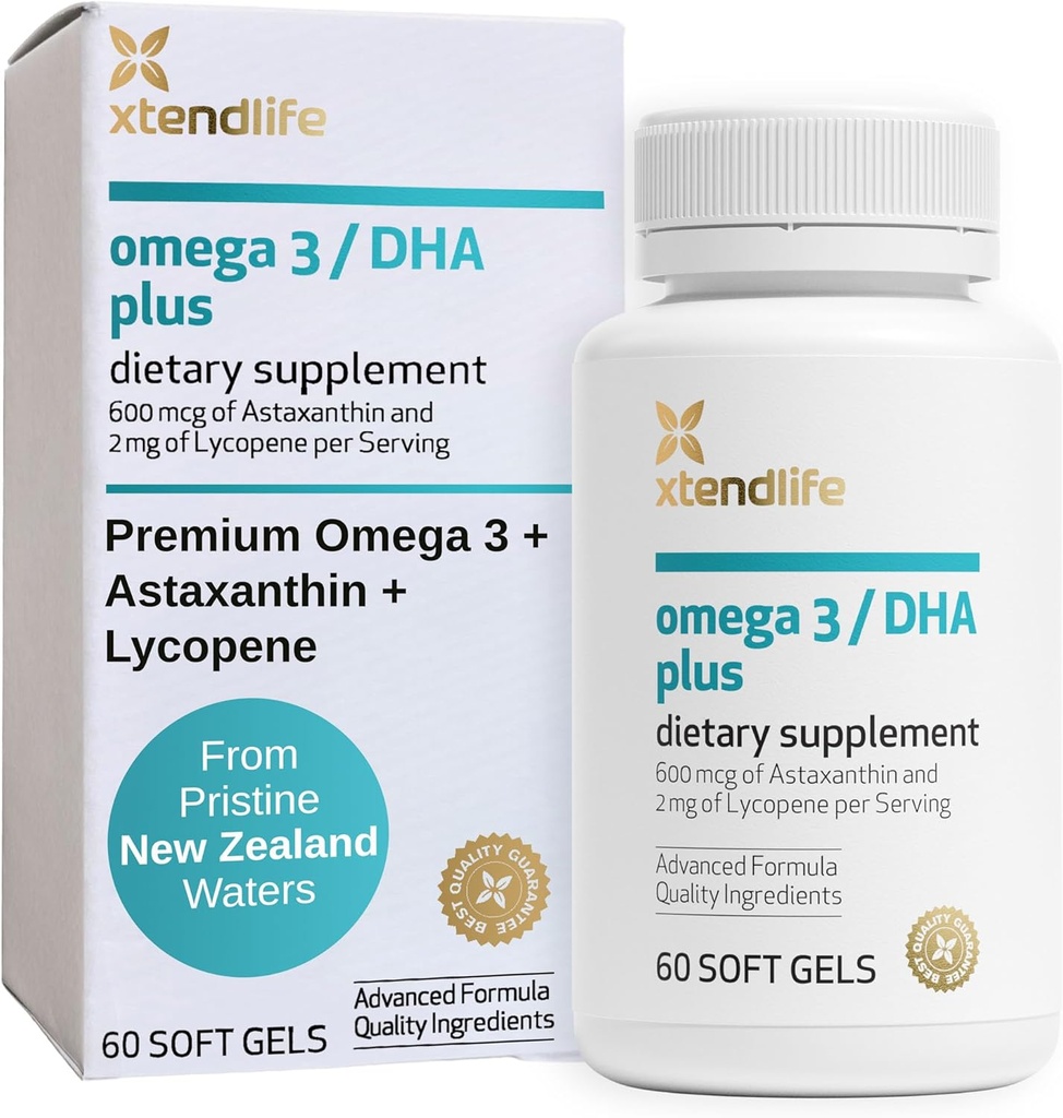 Xtendlifeオメガ3 DHAプラスハート、脳、目と皮膚の健康のための魚油 - DHA、EPA、リコピン&アスタキサンチン - 1ヶ月の供給(60カウント)