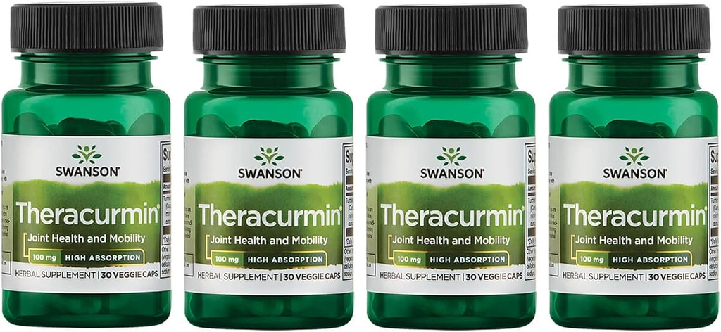 Swanson Theracurmin - Herbal Supplement Supporting Joint Health & Mobility - Formulated for High Absorption - (30 Capsules, 100mg Each) (4 Pack)