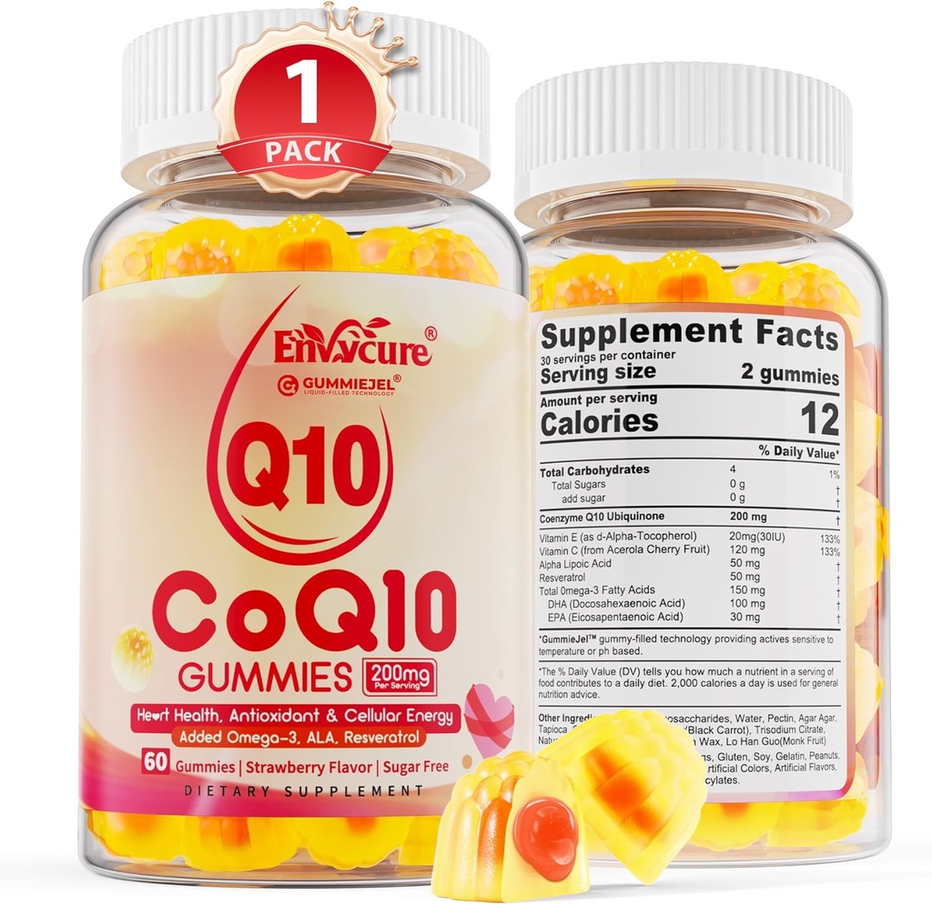 砂糖の自由なCoQ10 200mgはGmmies、5Xのよりよい吸収のCoQ10 w/ResveratrolのアルファLipoicの酸、Omega-3、ビタミンE、Cの細胞エネルギー、中心、頭脳および酸化防止のためのCoenzyme Q10を満たしました(1パック)