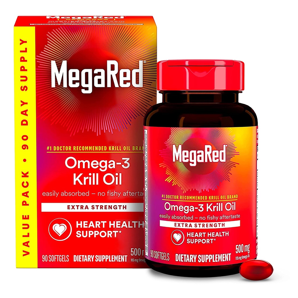 MegaRedのAntarcticのKrillオイル500mg Omega 3の脂肪酸の補足、余分強さEPA及びDHAのKrillオイルのSoftgel (90cnt箱)、Astaxanthinの魚油のAftertaste無しの中心の健康の補足