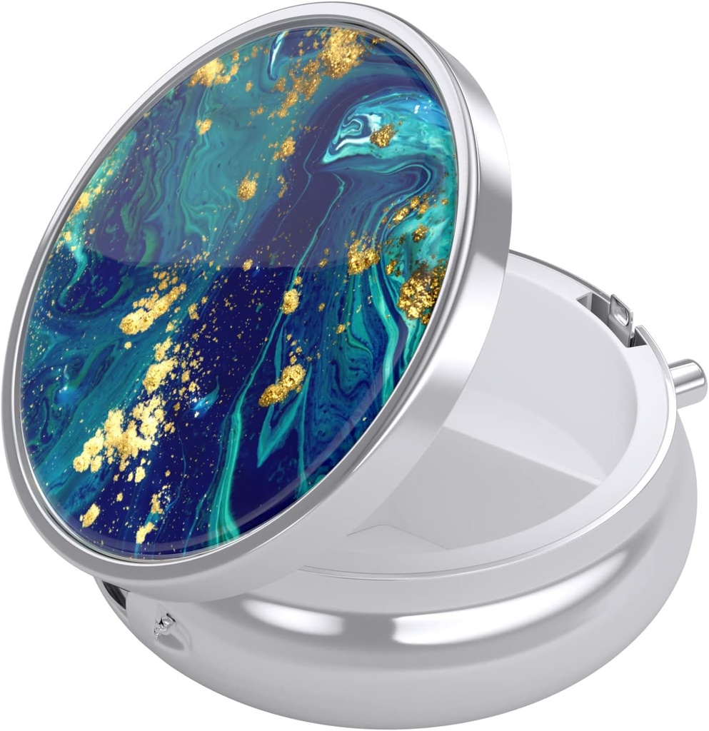 Nipichshaの丸薬箱、財布のための小さい丸薬箱及びポケット、かわいい旅行薬のオルガナイザー、ビタミン、薬、魚油及び補足、タールの金大理石を握る携帯用薬の容器のホールダー