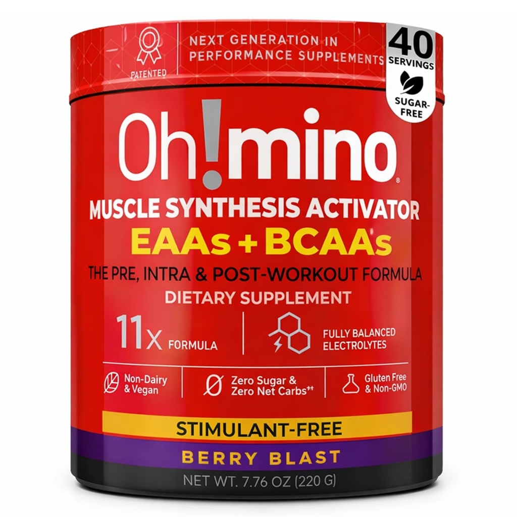 Oh!minoエッセンシャルアミノ酸サプリメント。 ベリーブラスト、興奮剤なしの粉。 すべての9 EAA、BCAAおよびワークアウト、アミノ酸エネルギーのための完全なアミノ酸は、筋肉を造り、より速く回復するために。