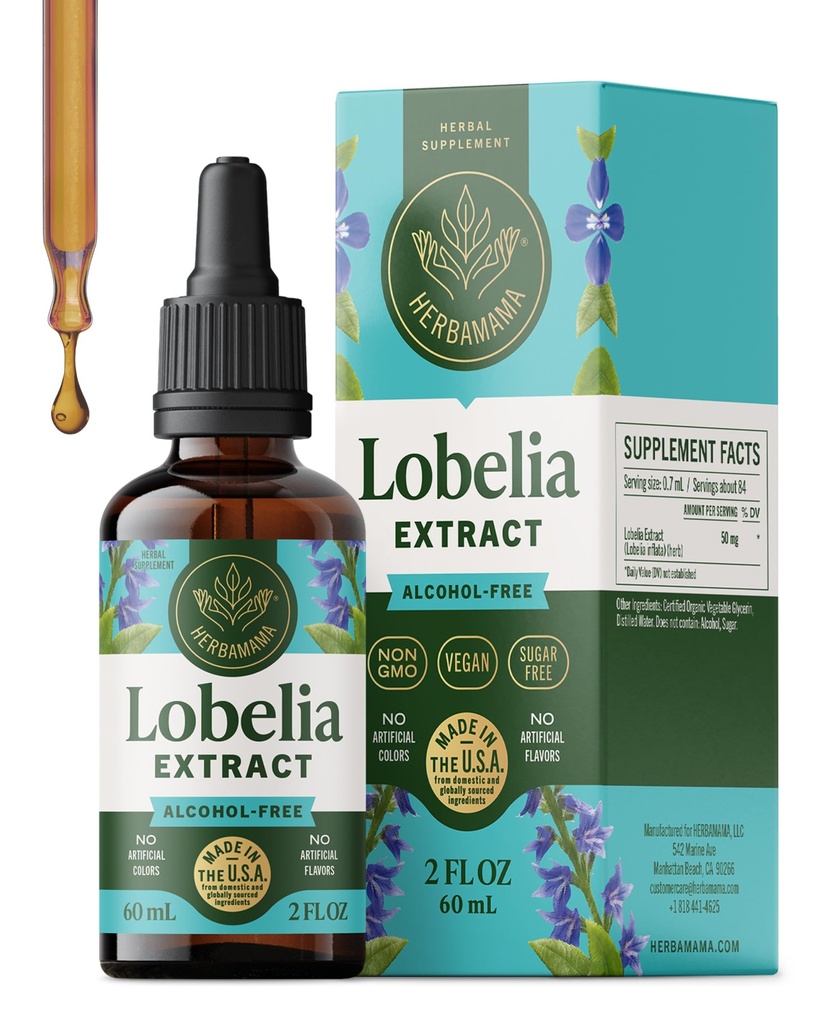 HERBAMAMA Lobelia Tincture - ビーガンLungデトックス&クレンジングのためのロベリアリーフエキス - 呼吸器Lungサポートドロップ - 非GMO、アルコール&砂糖フリー呼吸器サポートサプリメント
