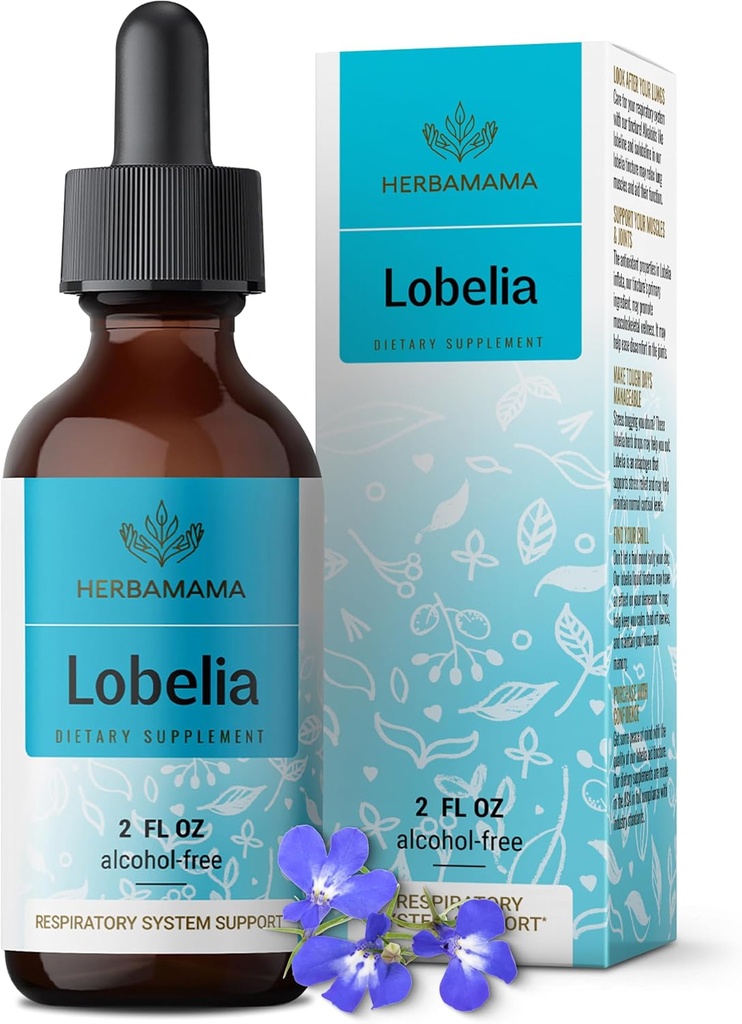 HERBAMAMA Lobelia Tincture - ビーガンLungデトックス&クレンジングのためのロベリアリーフエキス - 呼吸器Lungサポートドロップ - 非GMO、アルコール&砂糖フリー呼吸器サポートサプリメント