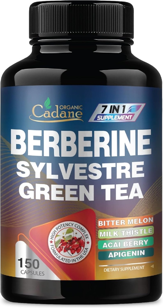 Cadane Berberine Extract - ジムニマシルベステラー、グリーンティー&モア - 150カプセル免疫システム、消化健康サポート