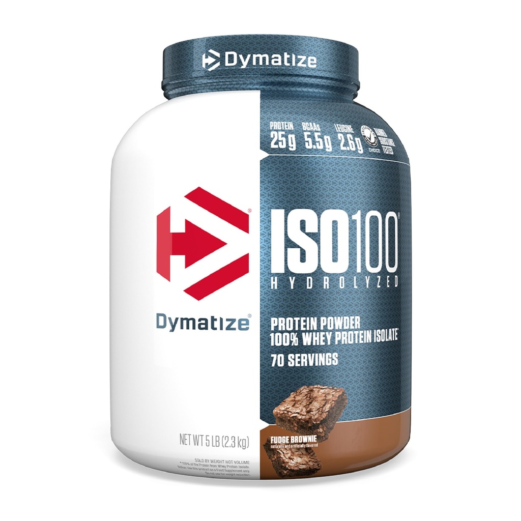 Dymatize ISO100の乳白色蛋白質の粉の隔離剤、Fudge Brownie、蛋白質の25g、5ポンド、5.5g BCAAsのより少し120 Cal。、グルテンフリー、1gの脂肪、1gの砂糖、2gの炭水化物(70のサービング)