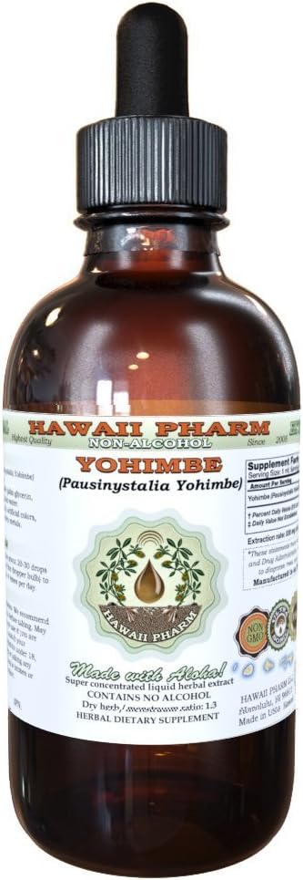 ハワイ Pharm Yohimbe アルコールフリー液体エキス、Yohimbe 液体(Pausinystalia Yohimbe) 乾燥樹皮 グリセライト 天然ハーブサプリメント、米国 4 fl.oz