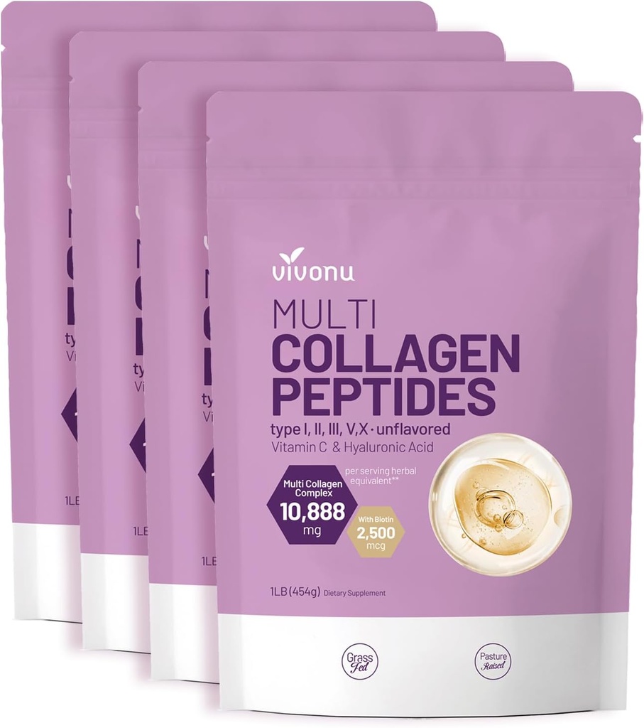 VivoNuの多コラーゲンのペプチッド粉、16のOzの加水分解された蛋白質のペプチッド タイプI、II、III、V、Hyaluronic酸、Biotin及びビタミンCのUnflavored Keto Paleoの友好的な、Ezの組合せ(LB/4Pack)