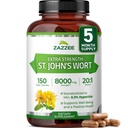 Zazzee Extra Strength St. John's Wort 20:1 抽出物, 8000 mg 強度, 0.3% Hypericin, 150 ビーガンカプセル, 5 ヶ月の供給, 集中, 標準化 20X 抽出物, 100% ベジタリアン, 非GMO, オールナチュラル