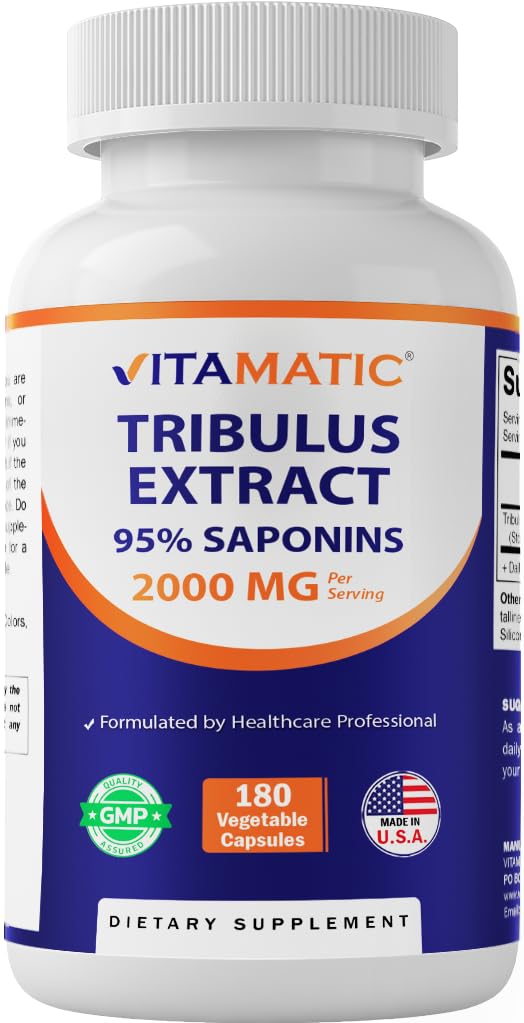 人のためのVitamaticのTribulus Terrestris - サービングあたりの2000のmg - 95%のサポニン- 180の野菜カプセル-米国で作られる-グルテンフリー及び非GMO