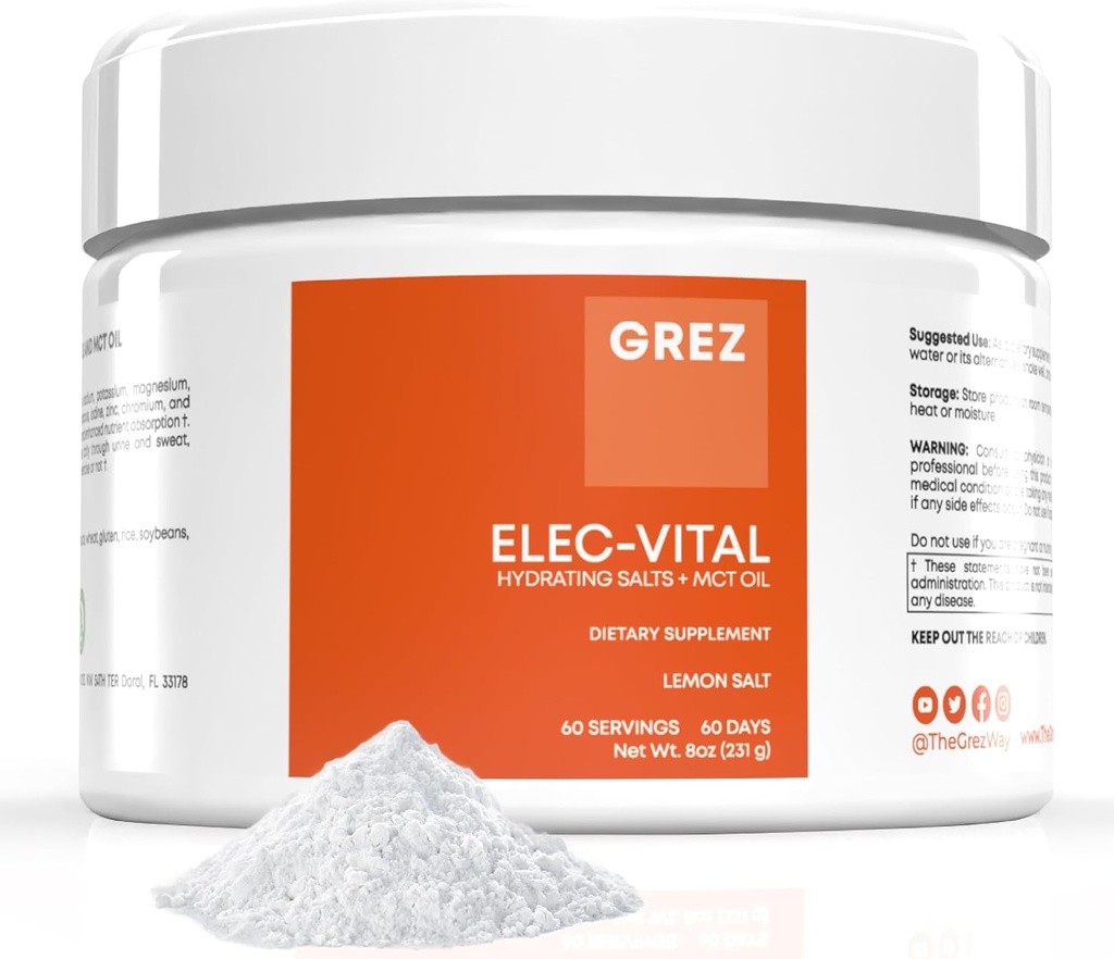 GREZ ELEC-Vitalの電解物の粉砂糖無し - Hydrationの粉、Ketoの電解物無糖 -完全な鉱物サポート、ナトリウム、カリウム、マグネシウム、亜鉛- 60のサービング