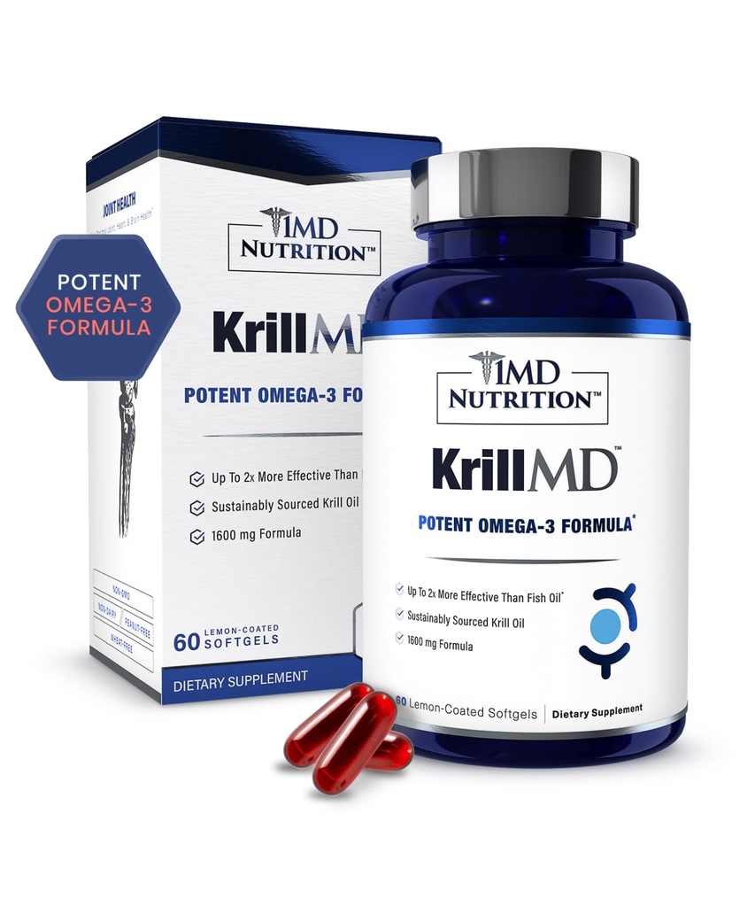 1MD栄養KrillMD - アスタキサンチン、EPA、DHAとのAntarctic Krill Oil Omega 3の補足  2Xより有効な魚油より  60 Softgels