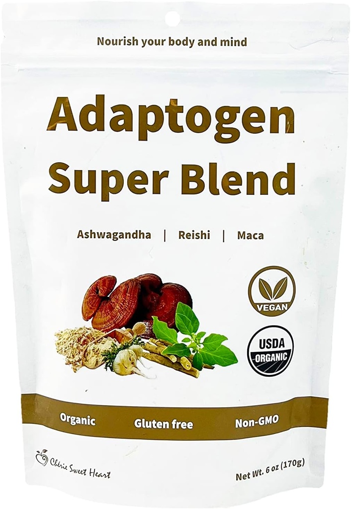 Cherieの甘い中心のアダプトゲンの極度のブレンド、USDAの有機性、Maca + Reishi + Ashwagandha、6 Ounce袋、非GMO、ビーガン、グルテンフリー