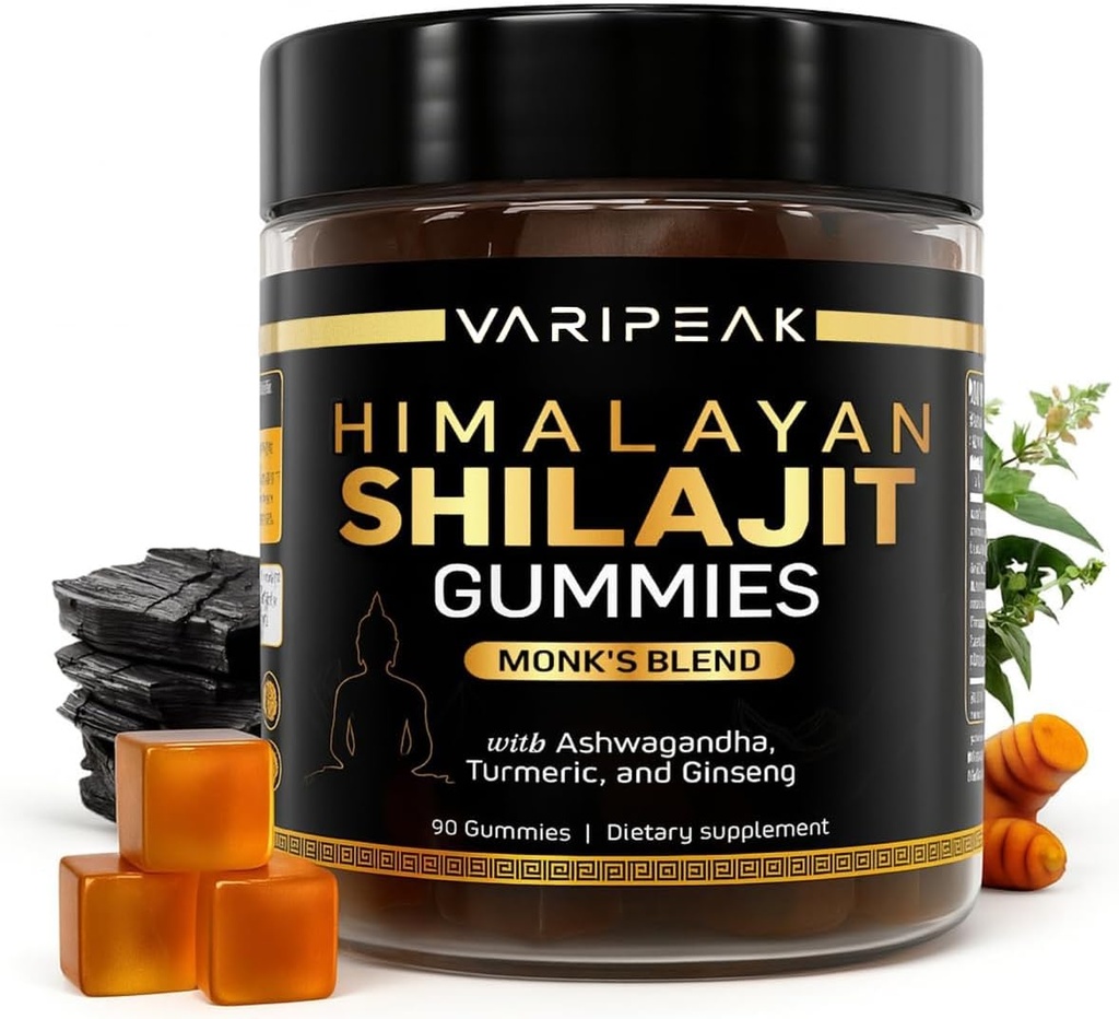 4-in-1 有機ヒマラヤシラジット グミイ | アシュワガンダ | ターメリック | エネルギー・免疫・活力支援 | オーガニック・ヴィーガン・砂糖フリー | 90 カウント | 男性・女性向け