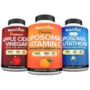 Nutrivein Premium Liposomalグルタチオン、Apple Cider Vinegarカプセル、およびビタミンCサプリメントバンドル:ビタミンC、ACVカプセル、およびセルラー防衛&デトックス用グルタチオンサプリメントバンドル