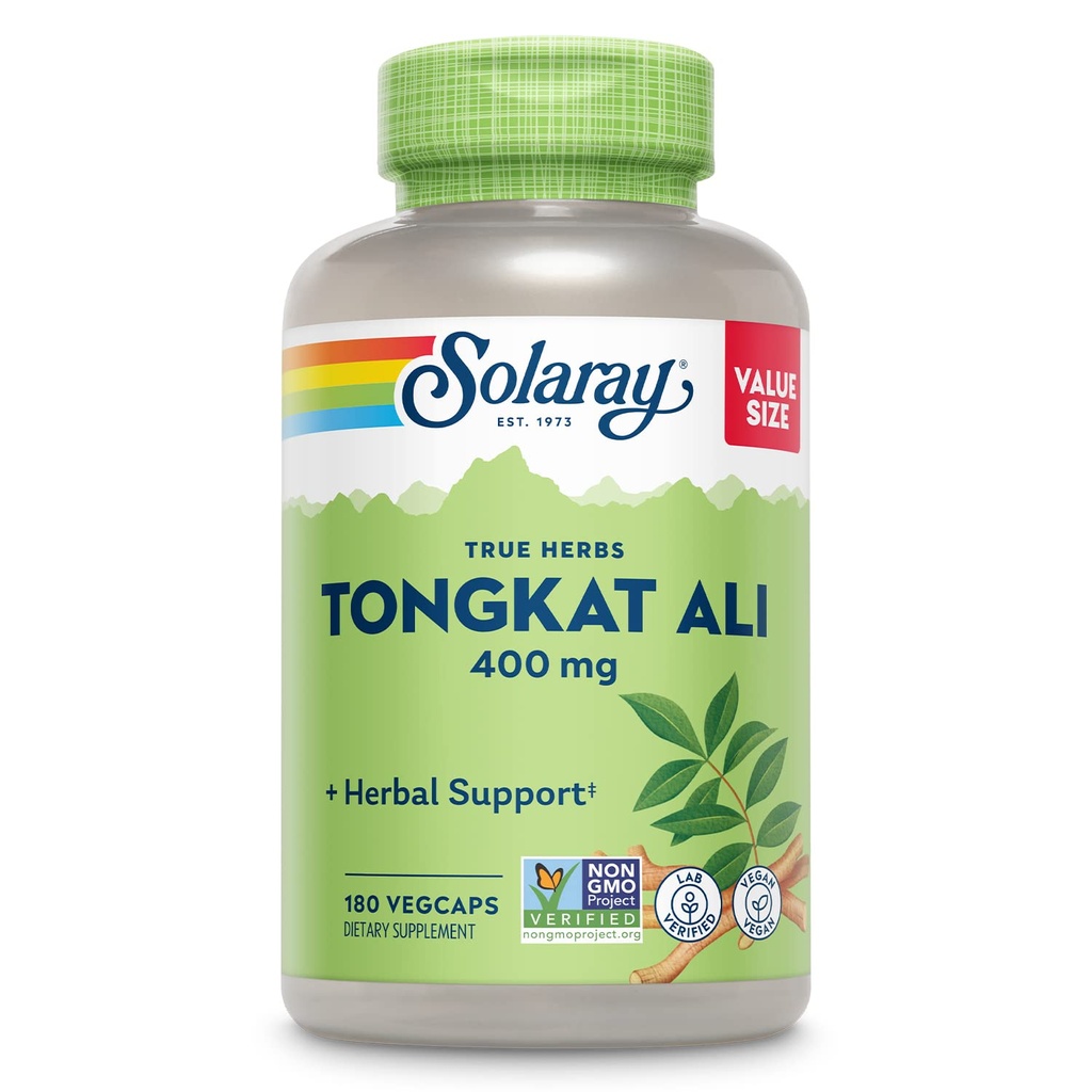 SOLARAY トンカット アリ 400 mg - 男性のためのロングジャック トンカット アリ - 男性の健康とバイタリティのためのハーブサポート - ビーガン, 非GMO, ラボ検証 - 180 サービング, 180 VegCaps