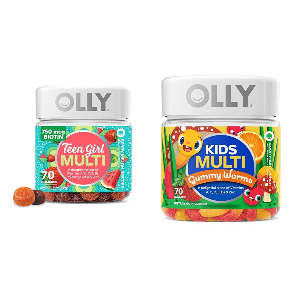 OLLYティーンガールマルチガミー、子供マルチビタミンガミーワーム、ビタミン、ミネラル、免疫サポート、35&45日の供給